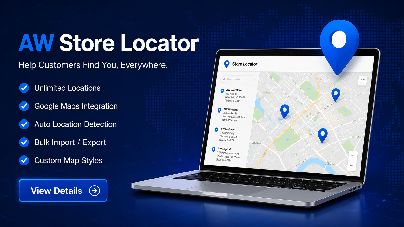 AW Store Locator for Shopify store and dealer maps
